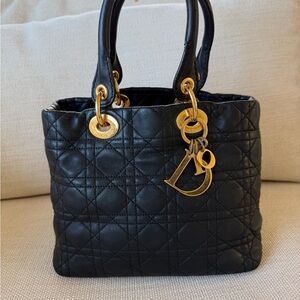 DIOR soft Lady Dior in  Black Quilted Leather Top-Handle Bag with Gold Hardware